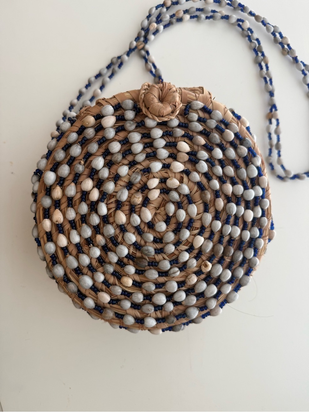 Vintage Beaded Straw Crossbody Bag Boho Coastal Woven Shell Purse - Picture 3 of 9